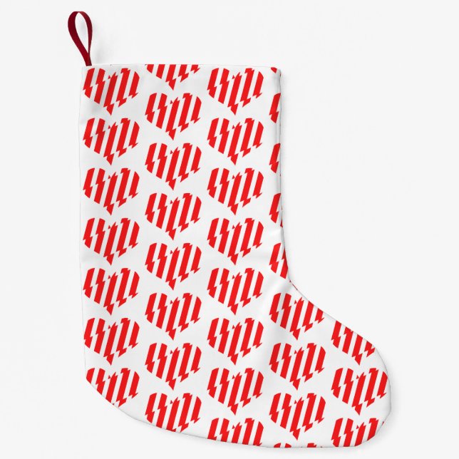 Abstract Red n White Stripes Valentine Heart Small Christmas Stocking (Front)