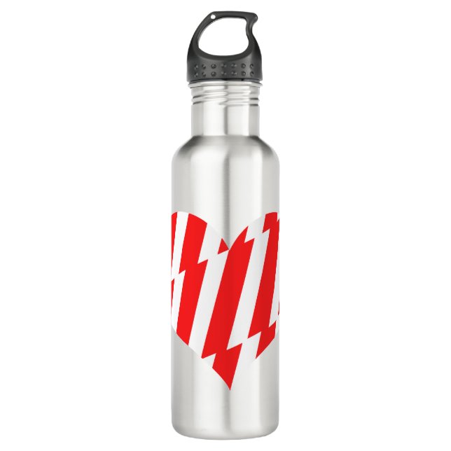 Abstract Red n White Stripes Valentine Heart Stainless Steel Water Bottle (Front)