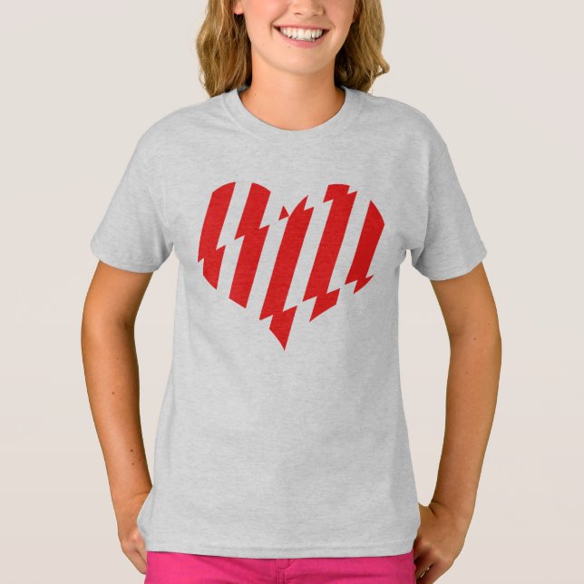 Abstract Red n White Stripes Valentine Heart T-Shirt (Front)
