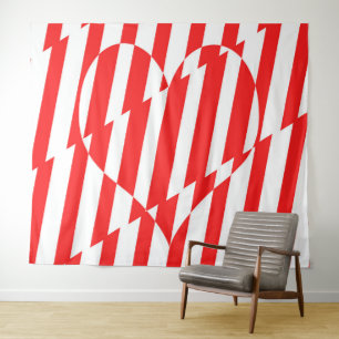 Abstract Red n White Stripes Valentine Heart Tapestry