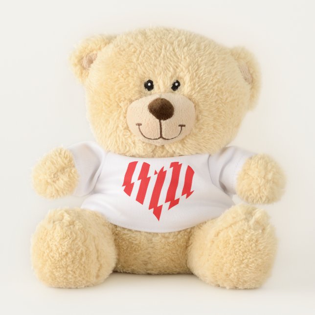 Abstract Red n White Stripes Valentine Heart Teddy Bear (Front)