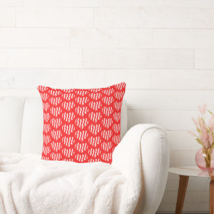 Abstract Red n White Stripes Valentine Heart Throw Pillow