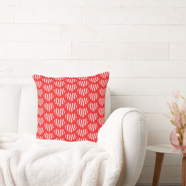Abstract Red n White Stripes Valentine Heart Throw Pillow (Couch)