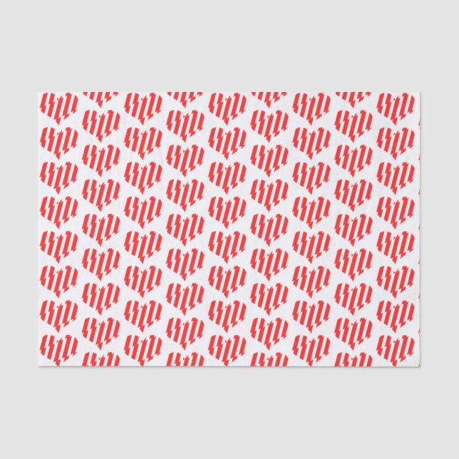 Abstract Red n White Stripes Valentine Heart Tissue Paper (Front)
