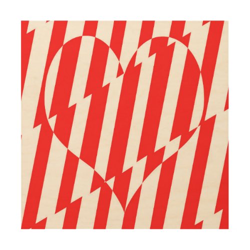 Abstract Red n White Stripes Valentine Heart Wood Wall Art