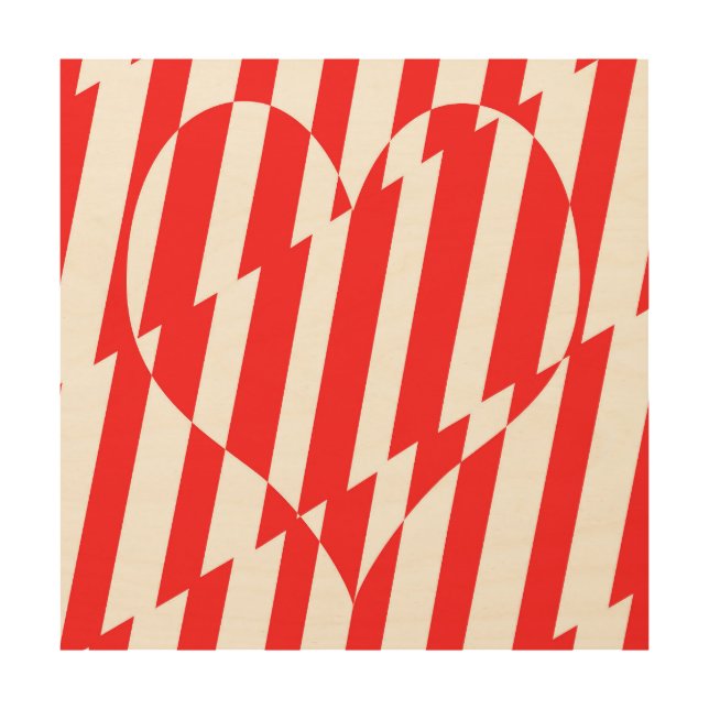 Abstract Red n White Stripes Valentine Heart Wood Wall Art (Front)