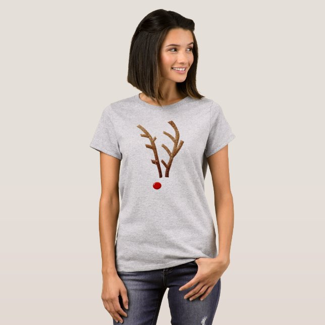 Abstract Red-Nosed Reindeer Funny Christmas T-Shirt (Front Full)
