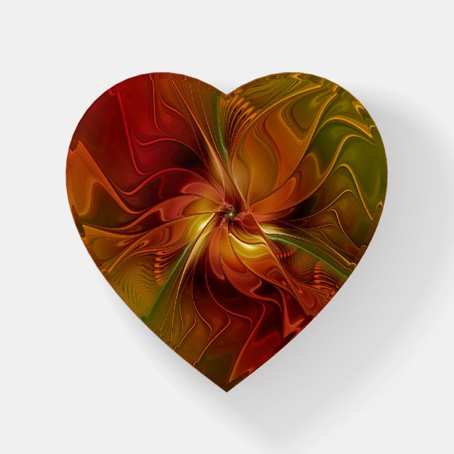 Abstract Red Orange Brown Fractal Art Flower Heart Paperweight (Front)
