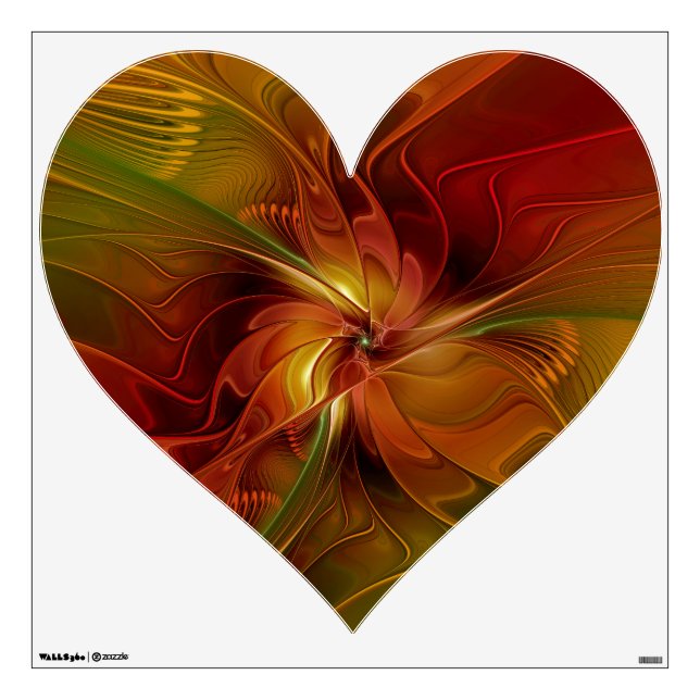 Abstract Red Orange Brown Fractal Art Flower Heart Wall Decal (Front)
