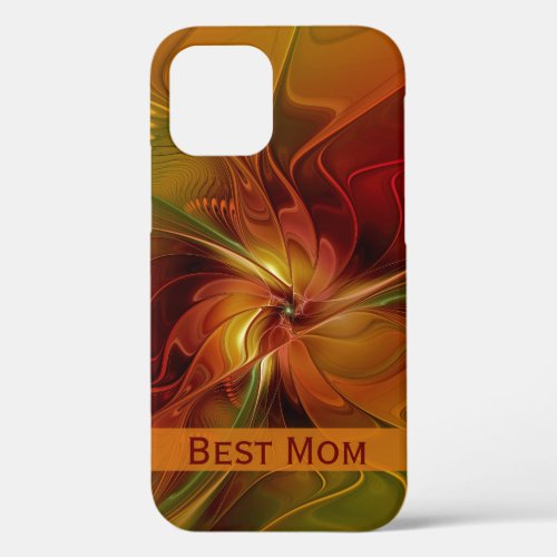Abstract Red Orange Brown Green Flower Best Mom iPhone 12 Case