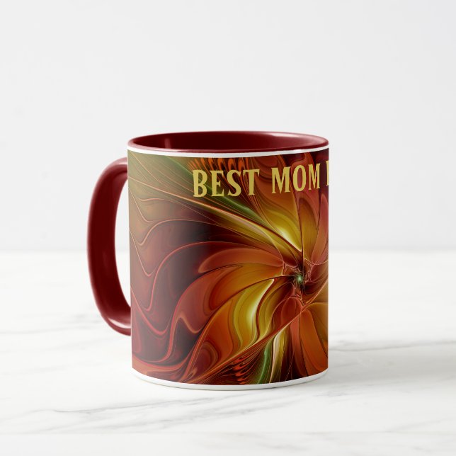 Abstract Red Orange Brown Green Flower Best Mom Mug (Front Left)