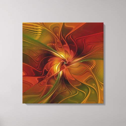 Abstract Red Orange Brown Green Flower Triptych Canvas Print