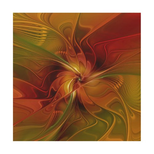 Abstract Red Orange Brown Green Fractal Art Flower