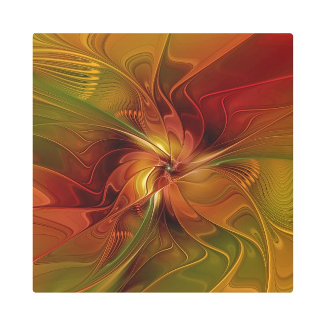 Abstract Red Orange Brown Green Fractal Art Flower (Front)