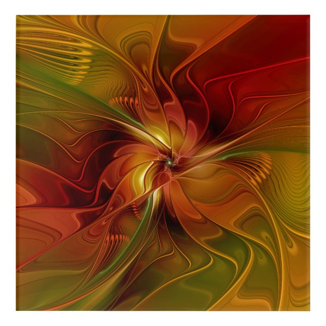 Abstract Red Orange Brown Green Fractal Art Flower (Front)