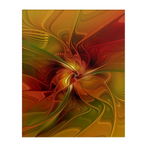 Abstract Red Orange Brown Green Fractal Art Flower