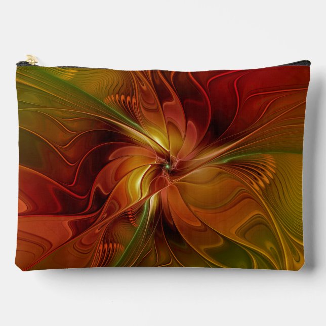Abstract Red Orange Brown Green Fractal Art Flower Accessory Pouch (Front)
