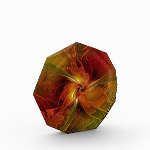 Abstract Red Orange Brown Green Fractal Art Flower Acrylic Award