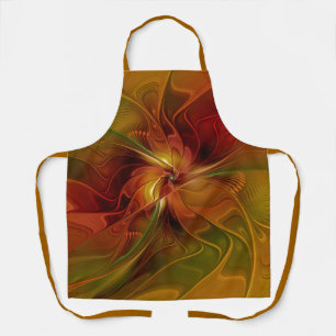 Abstract Red Orange Brown Green Fractal Art Flower Apron