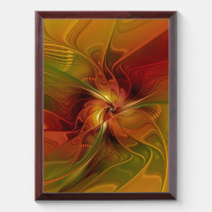 Abstract Red Orange Brown Green Fractal Art Flower Award Plaque