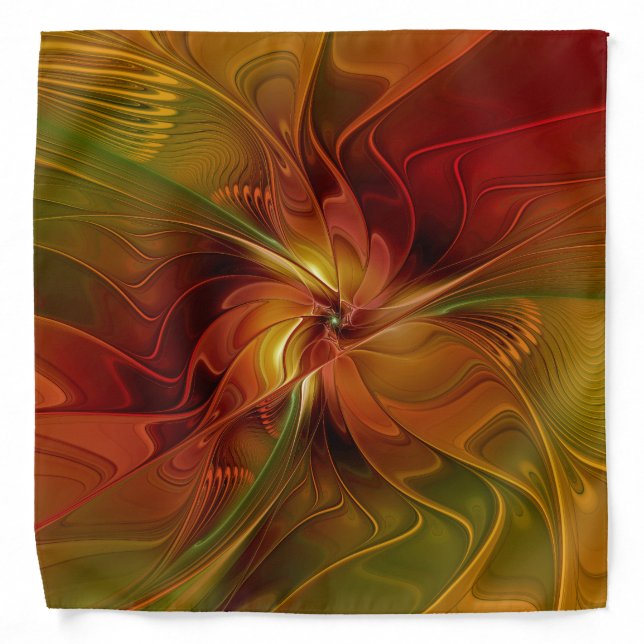 Abstract Red Orange Brown Green Fractal Art Flower Bandana (Front)
