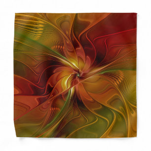 Abstract Red Orange Brown Green Fractal Art Flower Bandana