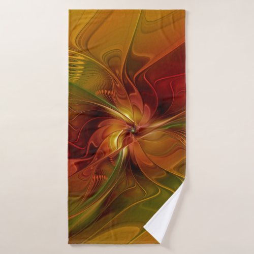 Abstract Red Orange Brown Green Fractal Art Flower Bath Towel