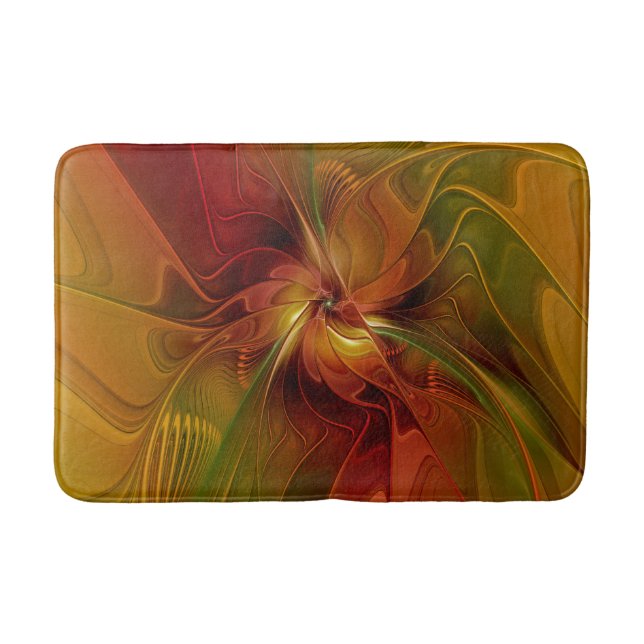 Abstract Red Orange Brown Green Fractal Art Flower Bathroom Mat (Front)