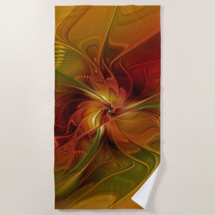 Abstract Red Orange Brown Green Fractal Art Flower Beach Towel