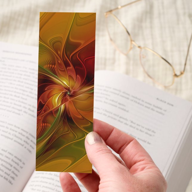 Abstract Red Orange Brown Green Fractal Art Flower Bookmarks (Hand)