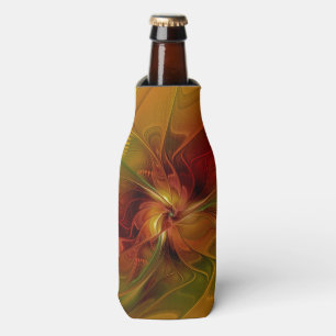 Abstract Red Orange Brown Green Fractal Art Flower Bottle Cooler