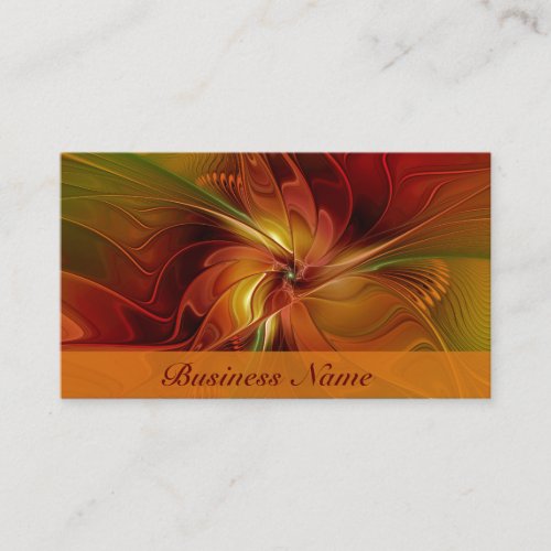 Abstract Red Orange Brown Green Fractal Art Flower Business Card