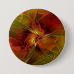 Abstract Red Orange Brown Green Fractal Art Flower Button