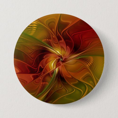 Abstract Red Orange Brown Green Fractal Art Flower Button