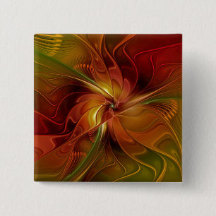 Abstract Red Orange Brown Green Fractal Art Flower Button