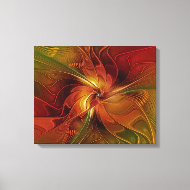 Abstract Red Orange Brown Green Fractal Art Flower Canvas Print (Front)