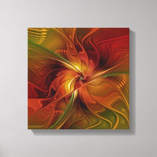 Abstract Red Orange Brown Green Fractal Art Flower Canvas Print