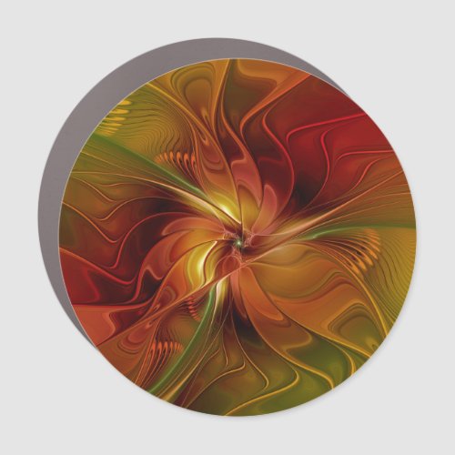 Abstract Red Orange Brown Green Fractal Art Flower Car Magnet