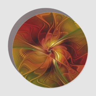 Abstract Red Orange Brown Green Fractal Art Flower Car Magnet