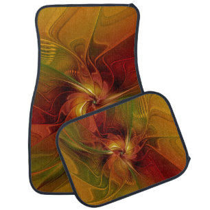 Abstract Red Orange Brown Green Fractal Art Flower Car Mat