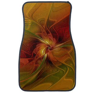 Abstract Red Orange Brown Green Fractal Art Flower Car Mat