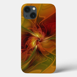 Abstract Red Orange Brown Green Fractal Art Flower iPhone 13 Case