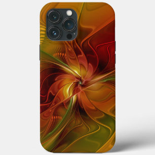 Abstract Red Orange Brown Green Fractal Art Flower iPhone 13 Pro Max Case