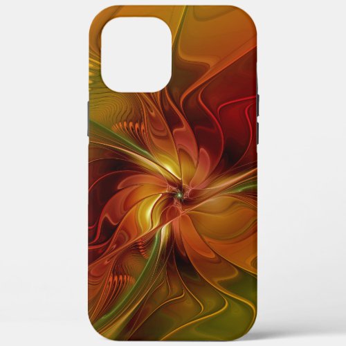 Abstract Red Orange Brown Green Fractal Art Flower iPhone 12 Pro Max Case