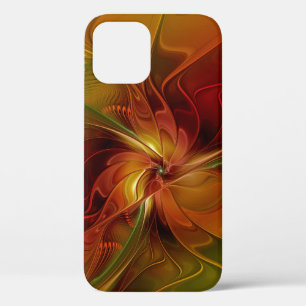 Abstract Red Orange Brown Green Fractal Art Flower iPhone 12 Pro Case