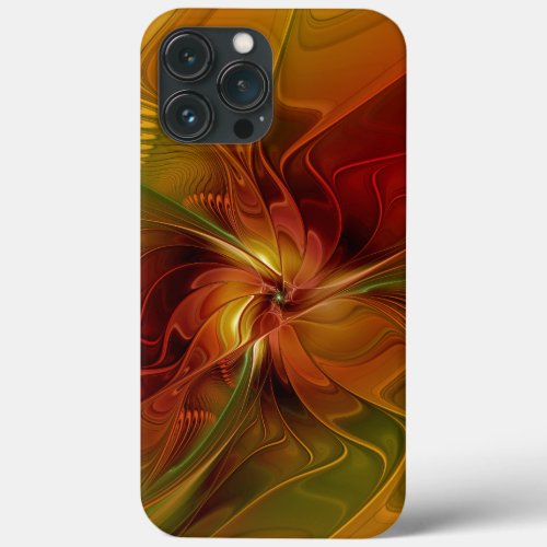 Abstract Red Orange Brown Green Fractal Art Flower iPhone 13 Pro Max Case
