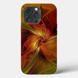 Abstract Red Orange Brown Green Fractal Art Flower iPhone 13 Pro Case