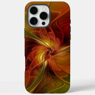 Abstract Red Orange Brown Green Fractal Art Flower iPhone 16 Pro Max Case