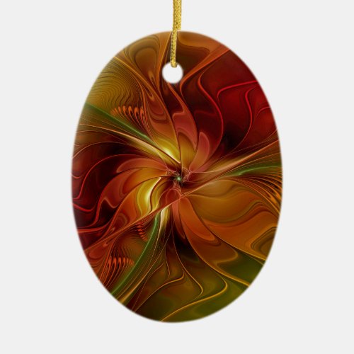 Abstract Red Orange Brown Green Fractal Art Flower Ceramic Ornament