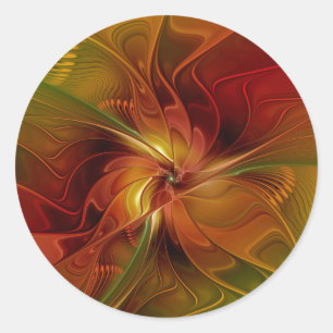 Abstract Red Orange Brown Green Fractal Art Flower Classic Round Sticker